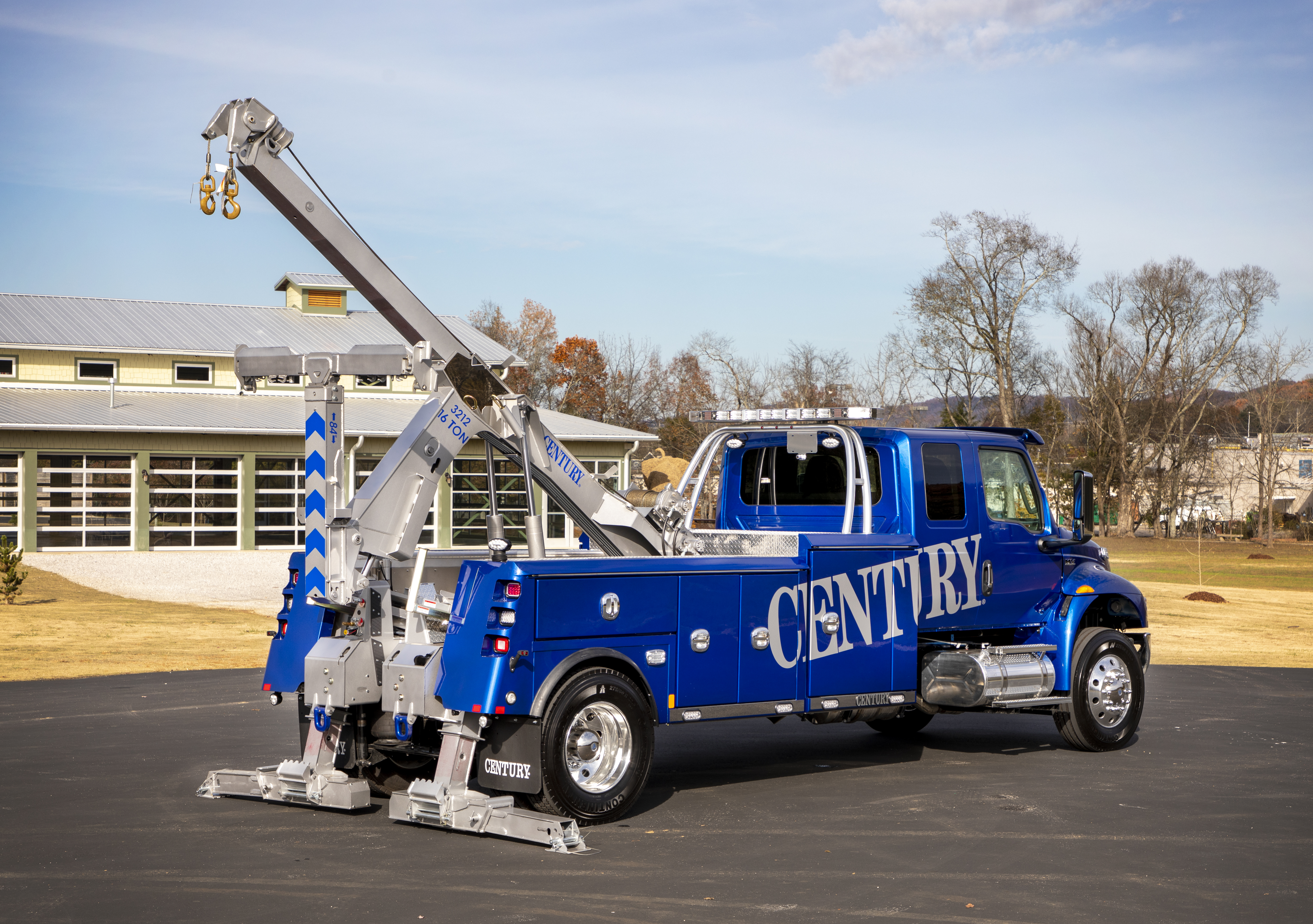 Century® 3212 G2 Medium-Duty Integrated Wrecker comes with rear extendable jacks for stability
