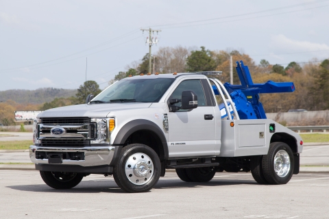 silver and blue vulcan 812 intruder 2 on a ford chassis