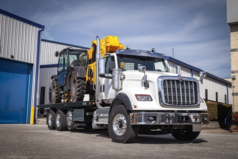 Front view of a century R30 industrial carrier with the bed loaded.