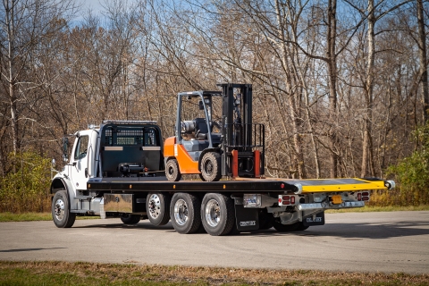 titan zla on white Freightliner m2 chassis with forklift