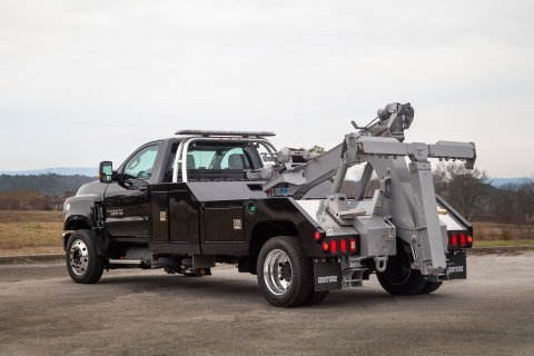 black and gray century 2465 on a chevrolet hd chassis