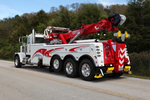 white and red century 1135 on a peterbilt 389 chassis