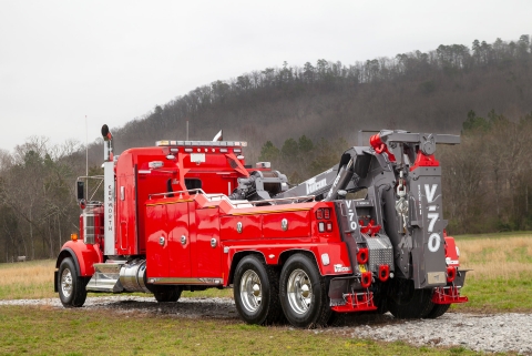 Red Vulcan V70 on a Kenworth W900 chassis rear
