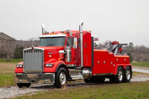 Red Vulcan V70 on a Kenworth W900 chassis