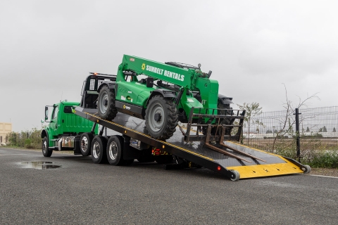 titan zla loaded with telehandler bed tilted back