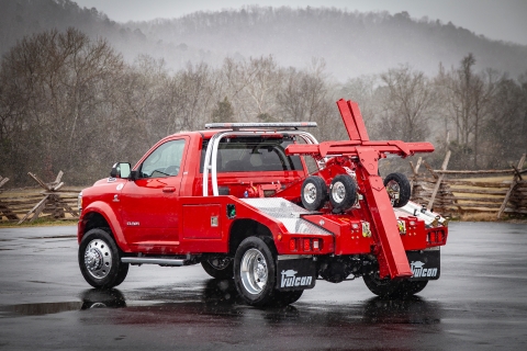 red vulcan 810 intruder on a RAM trucks chassis