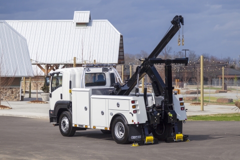 In this image we show the Century® 3212 generation 2 medium-duty wrecker.  It is one of the most versatile wreckers for towing of medium frame trucks and service vehicles.