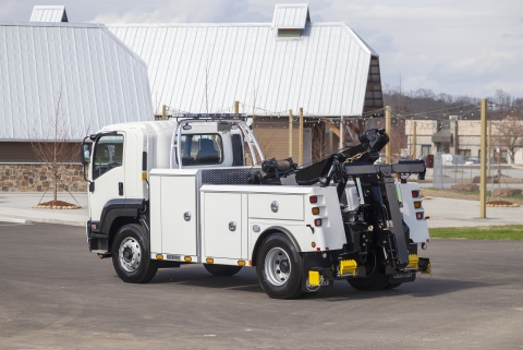 This image shows the rear view of the century 3212 g2 with the boom and underlift stowed.