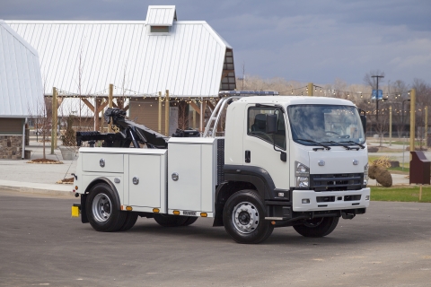 This image shows a Century 3212 mounted on a cab-over style truck chassis.