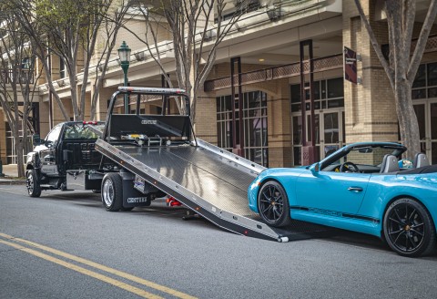 century 10 series car carrier right approach loading a porsche