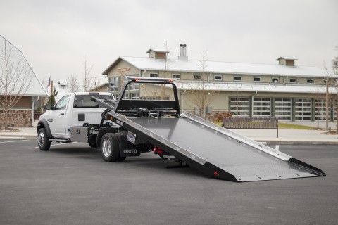 century 10 series car carrier with steel bed slid back