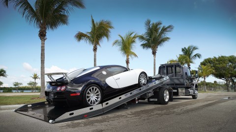 12 series lcg right approach car carrier with bugatti veyron loaded