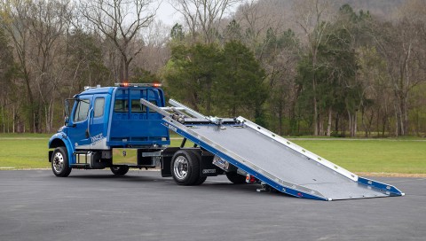 blue century 12 series lcg right approach on a freightliner m2 chassis