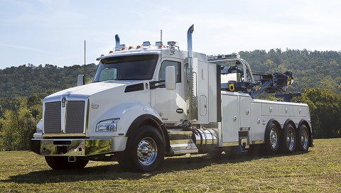 white and blue century 1150 on a kenworth t880