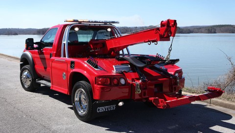 red century 411 on a ford f550 chassis near a lake