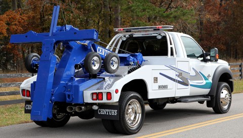 white and blue century express series gen 2 on a ford f550 chassis